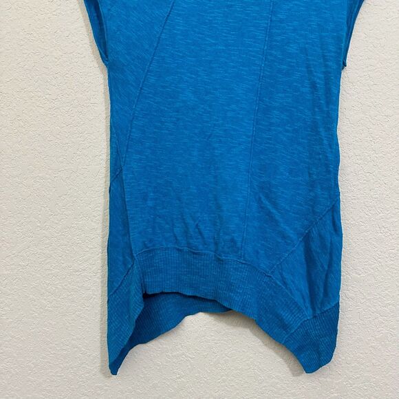 EILEEN FISHER Knit Top Turquoise Sleeveless Linen-Blend Asymmetrical - Picture 4 of 8